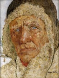 STOITZNER Siegfried,Bildnis eines Bauern mit Lammfellmütze vor Winterl,Galerie Bassenge 2023-11-30