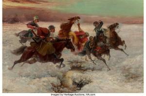 STOJANOW C. Pjotr 1857-1957,Cossacks attacking a rear guard,Heritage US 2022-08-11