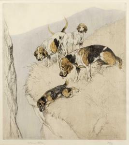 STOKES George Vernon 1873-1954,Beagles on a cliffs edge,Mallams GB 2024-02-14