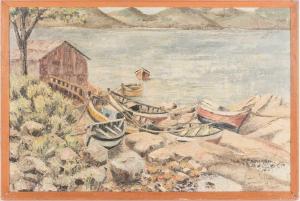 STOKHUYZEN Frederike 1938,boats and a boathouse beside a lake,1965,Dawson's Auctioneers 2021-05-27