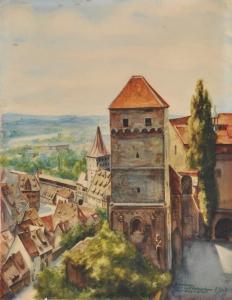STOLL Eugen 1895-1958,Nürnberg - Blick vom Vestnerturm über Burg und Sta,1947,Allgauer DE 2017-07-05