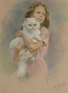 STOLTZ Heinrich 1900-1900,Portrait of a young girl with her cat, with anothe,Bonhams GB 2004-07-20