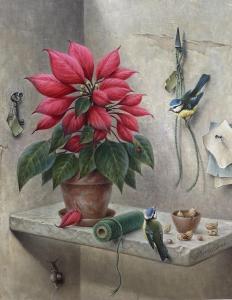 STONE MARCUS 1800-1900,Still life of a poinsettia and blue tits,Gorringes GB 2021-02-22