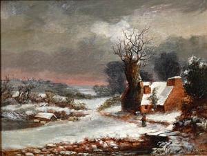 STONE William Ellsworth 1895,Winter landscape at sunset with a figurestanding b,Bonhams 2008-12-05