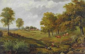 STONE William 1830-1875,Rural landscape with figures and cows in the fields,Halls GB 2017-03-22