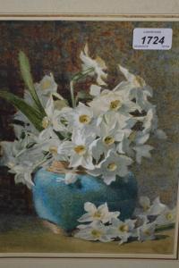 STONES Emily R,still life study of narcissus in a pottery vase,Lawrences of Bletchingley 2019-04-30