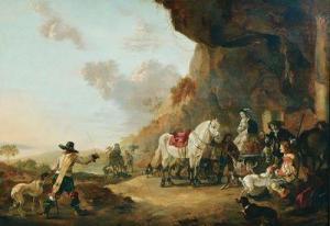 STOOP Dirck 1610-1681,Repos des chasseurs devant une grotte,Mercier & Cie FR 2022-04-10