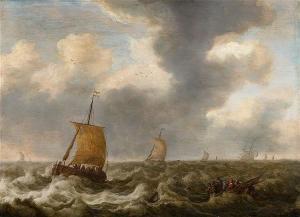 STOOTER Cornelis Leonardsz 1595-1655,Sailing Ships in Rough Seas,Lempertz DE 2016-11-19
