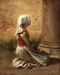 STORCH Frederik Ludwig,A kneeling Italian woman at the foot of a column,Bruun Rasmussen 2023-03-27