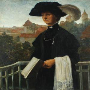 STORCH Jorgen,A woman in a black dress and a hat with a feather,1899,Bruun Rasmussen 2013-10-28