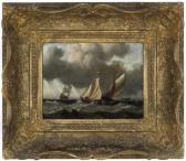 STORCK Abraham Jansz,Fishing boats in a swell, a Dutch man o'war beyond,Christie's 2007-12-09