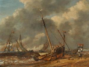 STORCK Abraham Jansz 1644-1708,Ships by the coast on a stormy sea,Galerie Koller CH 2024-03-22