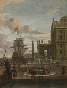 STORCK Abraham Jansz 1644-1708,Vue d'un port méditerranéen,Christie's GB 2023-11-17