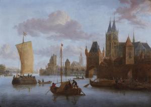 STORCK Jacobus 1641-1687,Harbour Scene with a Church and Buildings on the R,Lempertz DE 2022-11-19