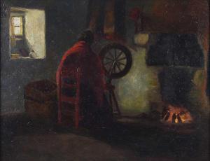 STOUPE Seamus 1872-1949,GIRL BY THE SPINNING WHEEL, IRISH COTTAGE INT,Ross's Auctioneers and values 2021-04-21
