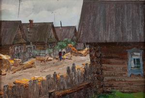 STOZHAROV Vladimir Feodorovich 1926-1973,Huts in the village,Desa Unicum PL 2023-04-20