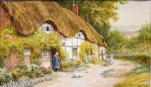 STRACHAN Arthur Claude 1865-1938,Country girl at the door of a thatched cottage,Tennant's 2022-01-15