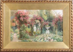 STRACHAN Arthur Claude,Country house garden in flower with Classical stat,Tennant's 2023-08-19