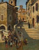 STRAHN Peter Josef, Jo 1904-1997,Bustling Venetian alley,Hargesheimer Kunstauktionen DE 2018-09-22