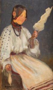 STRAMBU Ipolit 1871-1934,Peasant Girl with Distaff,1908,Artmark RO 2024-03-20