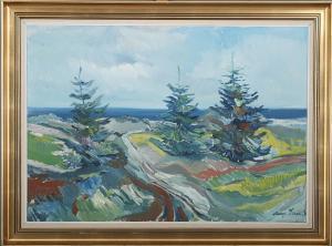 STRAND Aage 1920-1974,A view to the sea with spruces in the foreground,Bruun Rasmussen DK 2007-09-10