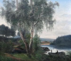 STRANDBERG Hedvig,Figure in a punt at the waters edge,Bellmans Fine Art Auctioneers 2020-02-25