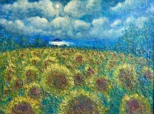 STRANG Michael J. 1942-2021,Gulval Sunflower Field by Moonlight,1996,David Lay GB 2022-11-03