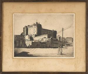STRANG William 1859-1921,Depicting a figure walking in front of a fortified,Eldred's US 2014-06-07