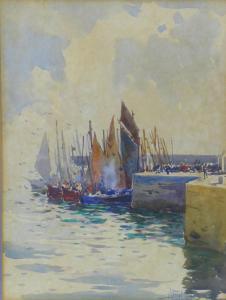 STRANGE Albert George 1855-1917,boats at a quayside,Batemans Auctioneers & Valuers GB 2021-12-18