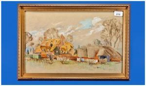 STRANGE Christopher William 1902-1931,A barn with a thatched roof close to a country ,1935,Gerrards 2013-12-22