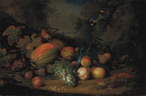 STRANOVIUS Tobias 1684-1753,A split melon, peaches, plums, grapes, apples and ,Christie's 2020-10-20