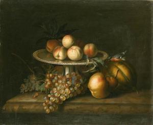 STRANOVIUS Tobias 1684-1753,Peaches on a silver Tazza, with Grapes, a Pear, a ,Christie's 1999-01-29