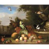STRANOVIUS Tobias 1684-1753,still life of fruit, a parrot, a magpie and other ,Sotheby's 2005-07-05