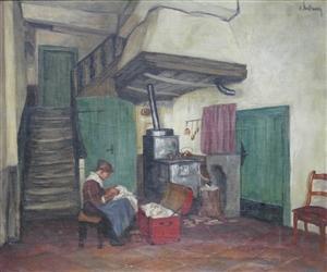 STRASSMANN Otto 1891-1956,Interieurszene: Näherin in der Küche,Georg Rehm DE 2021-07-15