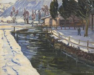 STRAUSS HERBSTWALD H. W,Paysage hivernal avec rivière,Dogny Auction CH 2016-03-15