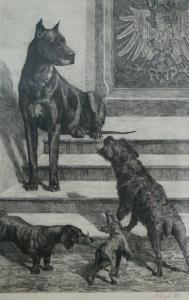 STREBEL Richard 1861-1949,Drei Welpen, eine Dogge,1895,Rutten DE 2007-05-05