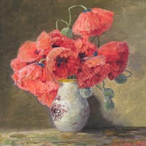 STRECHENBACH Max Theodor 1865-1916,Still life with red poppies in a vase,Bruun Rasmussen 2008-08-12