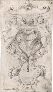 Stringa Francesco 1635-1709,Entwurf für eine Wandapplikation mit zwei Karyati,1509,Galerie Bassenge 2019-05-31