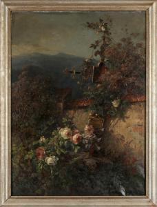 STROMEYER Helene Marie 1834-1924,Grabeskreuz hinter wuchernden Rosen,Arnold DE 2023-11-18