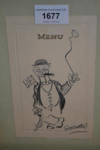 Strube Sydney Conrad 1890-1956,pencil drawing on a menu cover,Lawrences of Bletchingley 2020-03-17