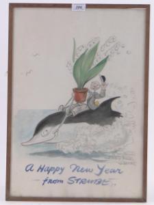 Strube Sydney Conrad 1890-1956,portrait riding a dolphin,1953,Burstow and Hewett GB 2017-11-22