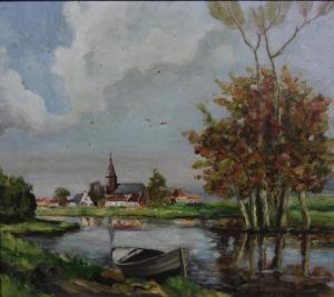 Strybol Alfons 1927-2005,riverscape wich church and village in the distance,Criterion GB 2021-09-15