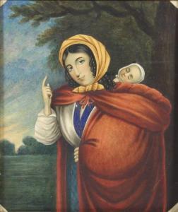 STUART A,A Woman in a Red Cloak Carrying a Child on her Bac,Simon Chorley Art & Antiques 2016-05-24