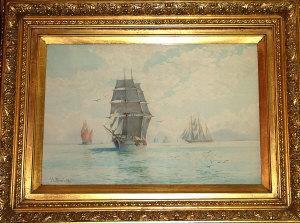 STUART J.G 1800-1800,Shipping in a Pearly Sea,1888,Rosebery's GB 2011-03-15