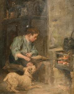 STUART Robert Easton,A young boy in a cottage interior stoking a fire,John Nicholson 2021-06-23