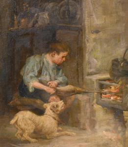 STUART Robert Easton,A young boy in a cottage interior stoking a fire,John Nicholson 2021-04-21