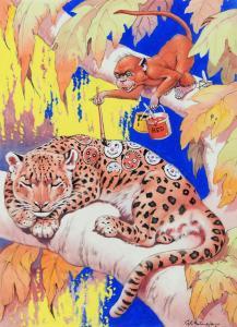 STUDDY George Ernest,A Chimp Painting a Leopard's Spots, probably a des,Mellors & Kirk 2023-11-07