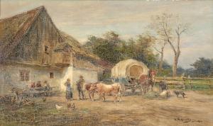 STUHLMULLER Karl 1859-1930,Viehhändler und Bäuerin vor Gehöft,Zeller DE 2024-04-04