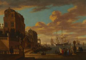 STUHR Johann Georg 1640-1721,View of Mediterranean Seaport,John Moran Auctioneers US 2023-04-25