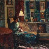 STUHR William 1882-1958,A woman sewing by the lamp,Bruun Rasmussen DK 2012-02-27